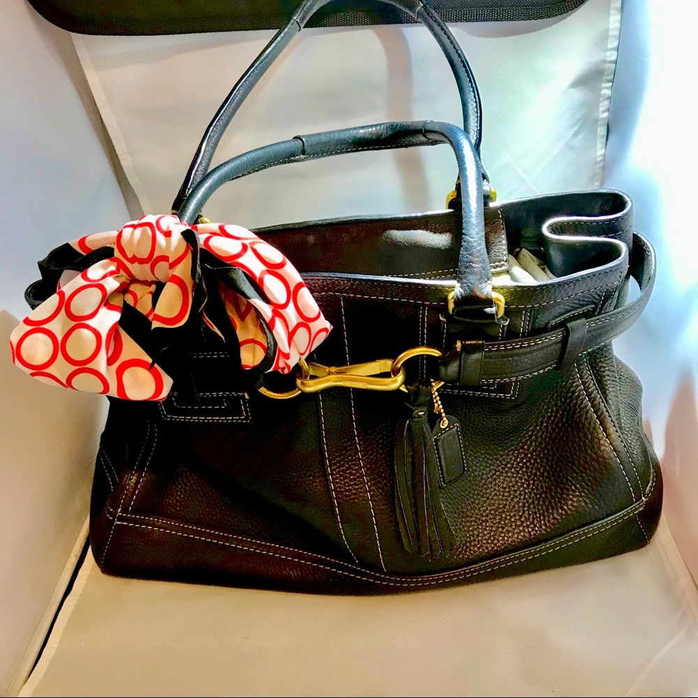 COACH Hampton Handbag Leather BLACK pebbled Bag